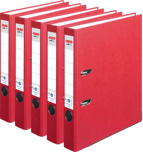 Herlitz Ordner maX.file nature plus, Spezialpapiereinband, Kantenschutz, stabil, A4, 5 cm (rot, 5 Stück) von Herlitz