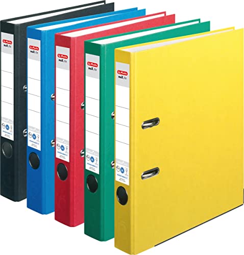 Herlitz Ordner maX.file nature plus, Spezialpapiereinband, Kantenschutz, stabil, A4, 5 cm (sortiert, 5 Stück) von Herlitz