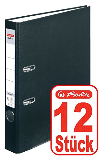 Herlitz Ordner maX.file protect (A4, 5 cm, mit Einsteckrückenschild) (Schwarz | 12 Stück) von Herlitz