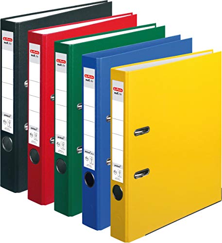 Herlitz Ordner maX.file protect (A4, 5 cm, mit Einsteckrückenschild) Grundfarben | Schwarz, Rot, Grün, Blau und Gelb von Herlitz