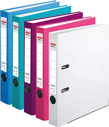 Herlitz 9942681 Ordner maX.file protect A4 8cm PP-Kunststoffbezug/Papier hellgr.besch. (mittelblau | 10 Stück) (Zusatzfarben, 5cm | 5er Pack) von Herlitz