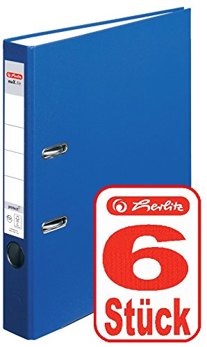 Herlitz Ordner maX.file protect A4 5cm, PP-Folienbezug beschichtet, mit Wechselfenster (dunkelblau | 6er) von Herlitz