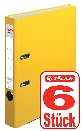 Herlitz Ordner maX.file protect A4 5cm, PP-Folienbezug beschichtet, mit Wechselfenster (gelb | 6er) von Herlitz