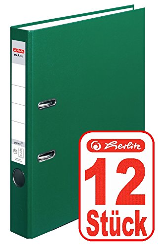 Herlitz Ordner maX.file protect A4 5cm, PP-Folienbezug beschichtet, mit Wechselfenster (grün | 12er) von Herlitz