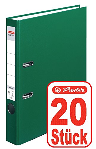 Herlitz Ordner maX.file protect A4 5cm, PP-Folienbezug beschichtet, mit Wechselfenster (grün | 20er) von Herlitz