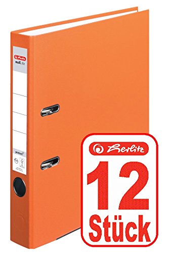 Herlitz Ordner maX.file protect A4 5cm, PP-Folienbezug beschichtet, mit Wechselfenster (orange | 12er) von Herlitz