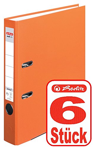 Herlitz Ordner maX.file protect A4 5cm, PP-Folienbezug beschichtet, mit Wechselfenster (orange | 6er) von Herlitz