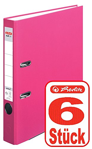 Herlitz Ordner maX.file protect A4 5cm, PP-Folienbezug beschichtet, mit Wechselfenster (pink | 6er) von Herlitz