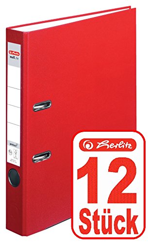 Herlitz Ordner maX.file protect A4 5cm, PP-Folienbezug beschichtet, mit Wechselfenster (rot | 12er) von Herlitz