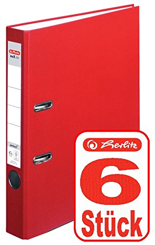 Herlitz Ordner maX.file protect A4 5cm, PP-Folienbezug beschichtet, mit Wechselfenster (rot | 6er) von Herlitz