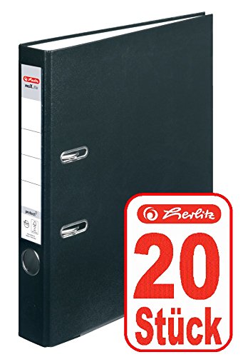 Herlitz Ordner maX.file protect A4 5cm, PP-Folienbezug beschichtet, mit Wechselfenster (schwarz | 20er) von Herlitz