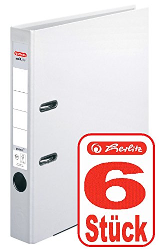 Herlitz Ordner maX.file protect A4 5cm, PP-Folienbezug beschichtet, mit Wechselfenster (weiß | 6er) von Herlitz