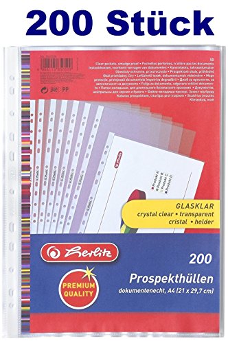 Herlitz Prospekthülle Premium, A4 glasklar (A4, Transparent, 4x50, 200 Stück) von Herlitz