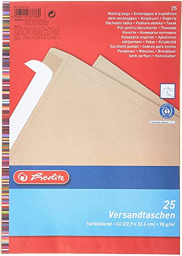 Herlitz Versandtasche C4 90 g Haftklebend, Recyclingpapier, blauer Engel, 25-er Packung, eingeschweißt, braun (100 Stück, Single) von Herlitz