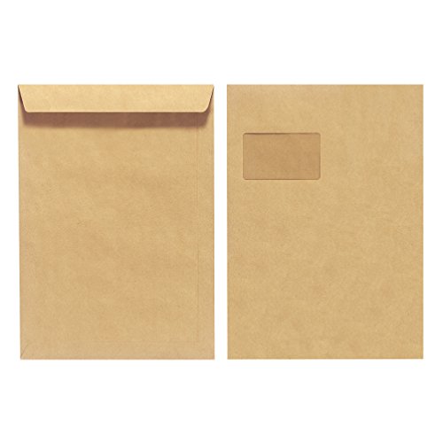 Herlitz Versandtasche C4 90 g Nassklebend mit Fenster, Recyclingpapier, blauer Engel, 10-er Packung, eingeschweißt, braun von Herlitz