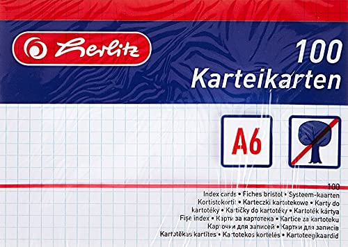 herlitz Karteikarte A6, kariert, weiß, 100 Stück von Herlitz