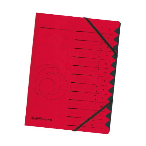 Herlitz 10843324 Ordnungsmappe Quality 1-12, A4, rot, 12 Fächer mit Gummizug, 1 Stück von Herlitz