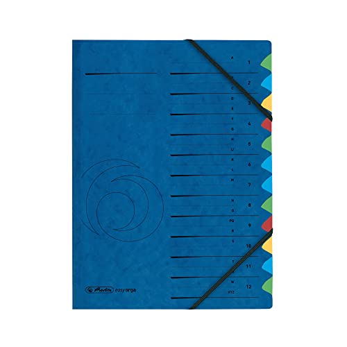 herlitz 5001128 Ordnungsmappe Quality 1-12 / A-Z, A4 , 12 Fächer mit Gummizug, 1 Stück, blau (bunt) von Herlitz