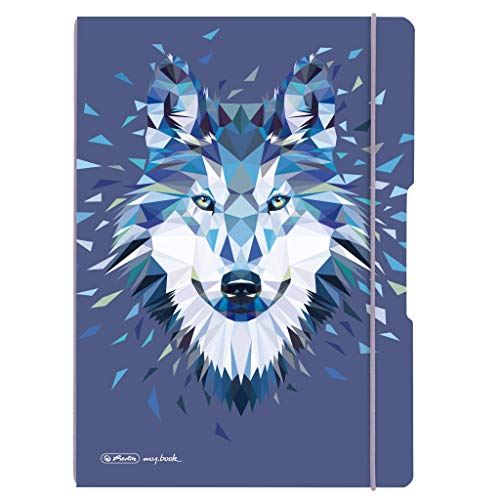 herlitz 50027262 Notizheft flex mit Wechselcover, A4, 2 x 40 Blatt, Motiv: Wild Animals Wolf, 1 Stück von Herlitz