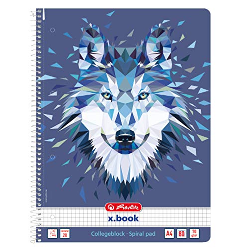 herlitz 50027774 Spiralblock A4, 80 Blatt, kariert, Motiv: Wild Animals Wolf, 1 Stück von Herlitz