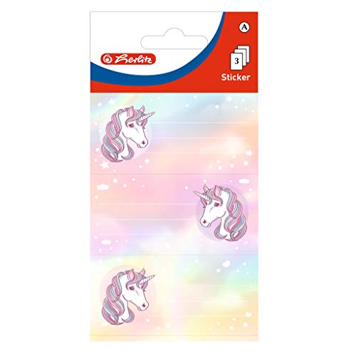 Herlitz 50034260 selbstklebende Buchetiketten, Motiv: Einhorn, 3 Bogen à 3 Stück, mehrfarbig von Herlitz