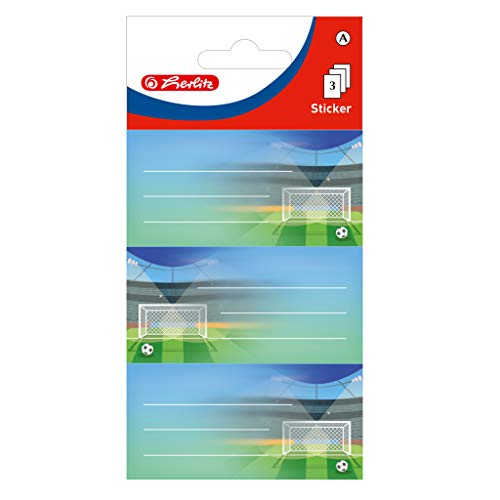 herlitz 50034307 selbstklebende Buchetiketten, Motiv: Fussball, 3 Bogen à 3 Stück von Herlitz