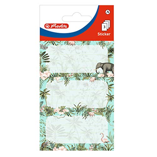 herlitz 50034314 selbstklebende Buchetiketten, Motiv: Tropical, 3 Bogen à 3 Stück von Herlitz