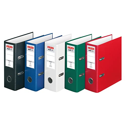 herlitz 5275003 Ordner maX.file protect, A5, hoch, Rückenbreite: 8cm, PP-Folienbezug, farbig sortiert (keine Farbauswahl möglich!), 10 Stück von Herlitz