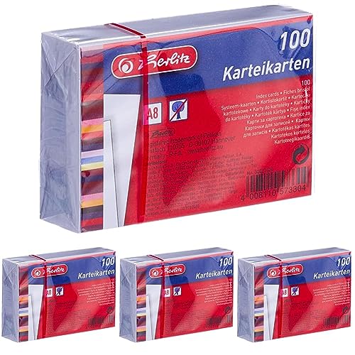 herlitz Karteikarte A8, blanko, weiß, 100 Stück (Packung mit 4) von Herlitz