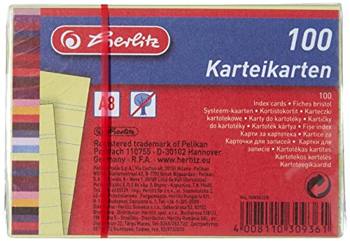 Herlitz 10836328 Karteikarte, Gelb, 100 Stück, A8 Liniert von Herlitz