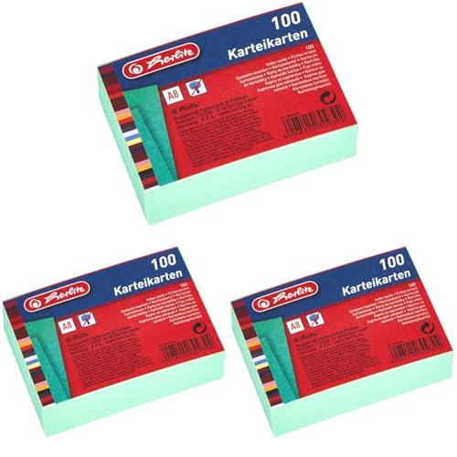 herlitz Karteikarte A8, liniert, grün, 100 Stück (Packung mit 3) von Herlitz