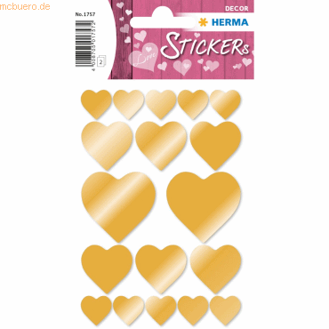 10 x HERMA Schmucketikett Decor Herzen Gold Goldprägung von Herma