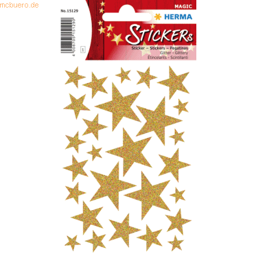 HERMA Schmucketikett Magic Sterne Gold Glittery 1 Blatt von Herma