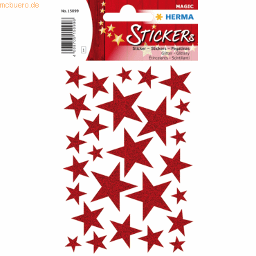 HERMA Schmucketikett Magic Sterne Rot Glittery 1 Blatt von Herma