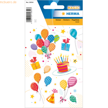 10 x HERMA Sticker Birthday Party mit glitzernden Steinen von Herma