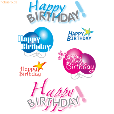 10 x HERMA Sticker Decor Happy Birthday VE=3 Blatt von Herma