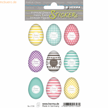 10 x HERMA Sticker Decor Happy Easter Eierset Bunt VE=3 Blatt von Herma