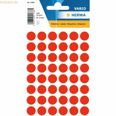 10 x HERMA Vielzweck-Etiketten 13mm leuchtrot VE=240 Stück von Herma