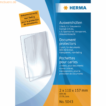 25 x HERMA Ausweishülle 2x DIN A6 transparent 2x110x157mm von Herma