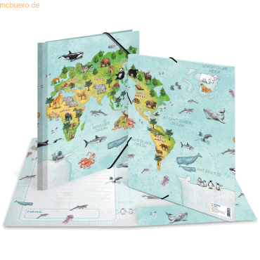 3 x HERMA Sammelmappe A4 Karton Weltkarte von Herma