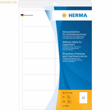 HERMA Adress-Etiketten 94x47mm auf A4-Blättern Ecken rund VE=240 Stück von Herma