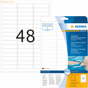 HERMA Beschriftungsstreifen 63,5x16,9 mm weiß Movables/ablösbar Papier von Herma