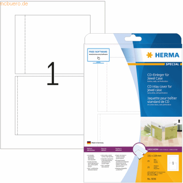 HERMA CD-Einleger für Jewel Case perforiert 151x118mm Special A4 VE=25 von Herma