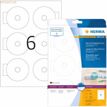 HERMA CD-Etiketten Mini weiß Durchmesser 78mm Special A4 VE=60 Stück von Herma