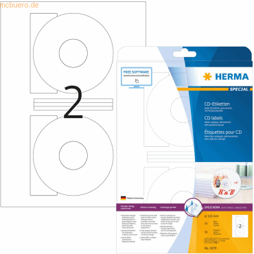 HERMA CD-Etiketten weiß Durchmesser 116mm Special A4 VE=50 Stück von Herma