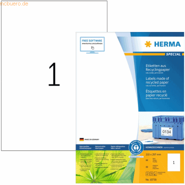 HERMA Etiketten 210,0x297,0mm naturweiß RC A4 VE=80 Blatt von Herma