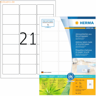 HERMA Etiketten 63,5x38,1mm naturweiß RC A4 VE=80 Blatt von Herma