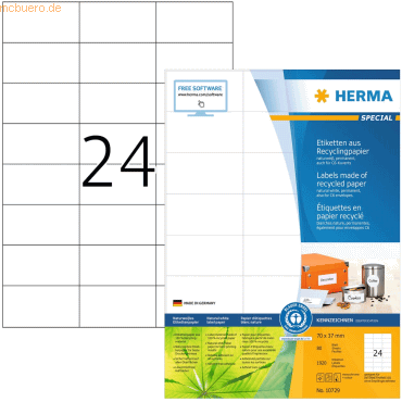 HERMA Etiketten 70,0x37,0mm naturweiß RC A4 VE=80 Blatt von Herma