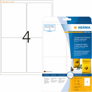 HERMA Etiketten 99,1x139 mm transparent klar Folie glänzend 100 Stück von Herma