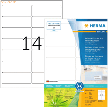 HERMA Etiketten 99,1x38,1mm naturweiß RC A4 VE=80 Blatt von Herma